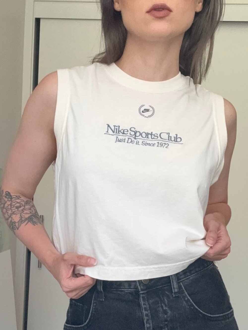 Nike Sports Club Cream/White Sleeveless Embroidered Graphic Tank Top